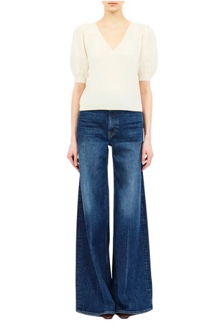 Reina Cashmere Pointelle Short Sleeve Top In Pearl