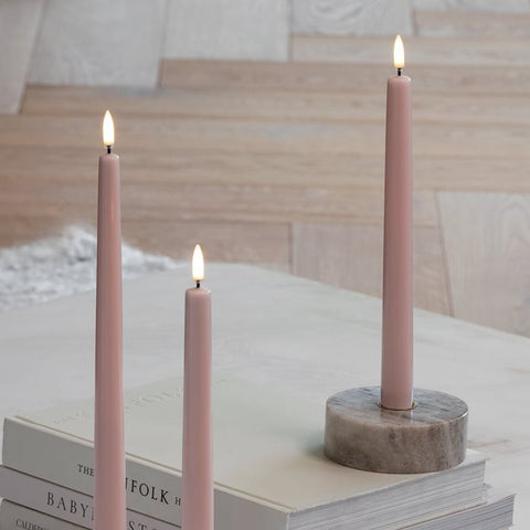 LED Taper Candle Pair In Rose Powder