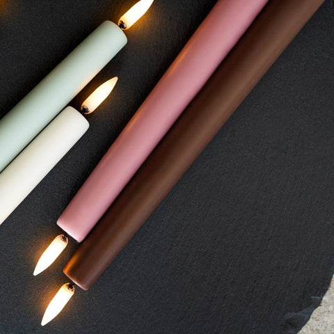 LED Taper Candle Pair In Rose Powder