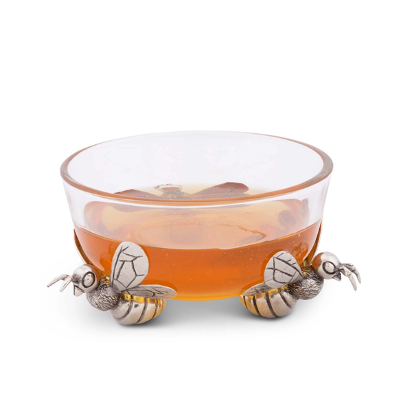 Pewter + Glass Bee Honey Bowl