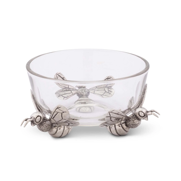 Pewter + Glass Bee Honey Bowl