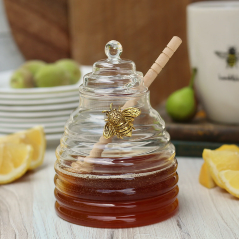 Gold Bee Pewter Honey Pot With Dipper