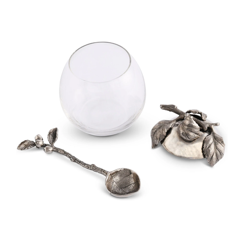 Pewter + Glass Apple Honey Pot With Spoon