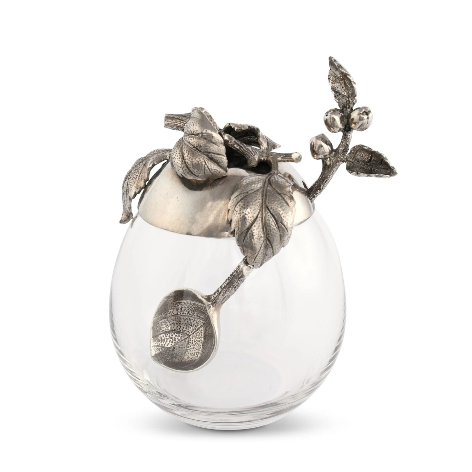 Pewter + Glass Apple Honey Pot With Spoon