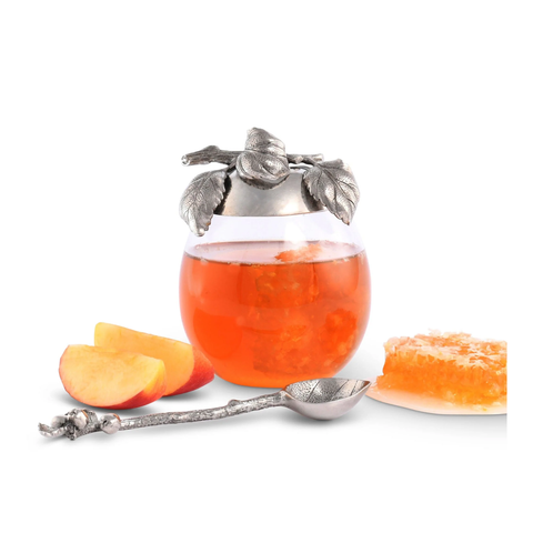 Pewter + Glass Apple Honey Pot With Spoon