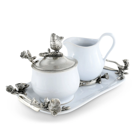 Pewter Song Bird Stoneware Creamer Set