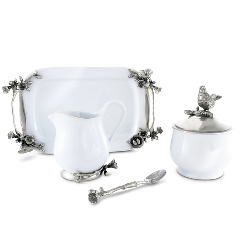 Pewter Song Bird Stoneware Creamer Set
