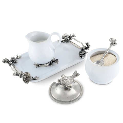 Pewter Song Bird Stoneware Creamer Set