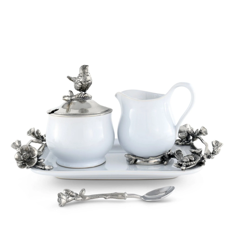 Pewter Song Bird Stoneware Creamer Set