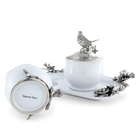 Pewter Song Bird Stoneware Creamer Set