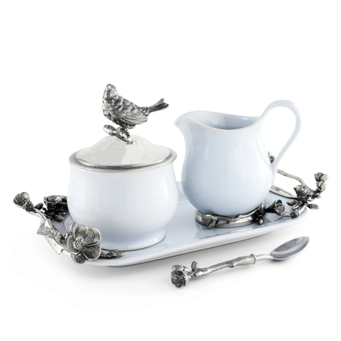 Pewter Song Bird Stoneware Creamer Set
