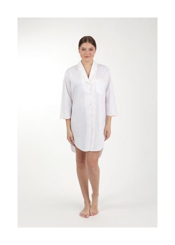 Vandy Scallop Edge Long Sleeve Nightshirt in Pink