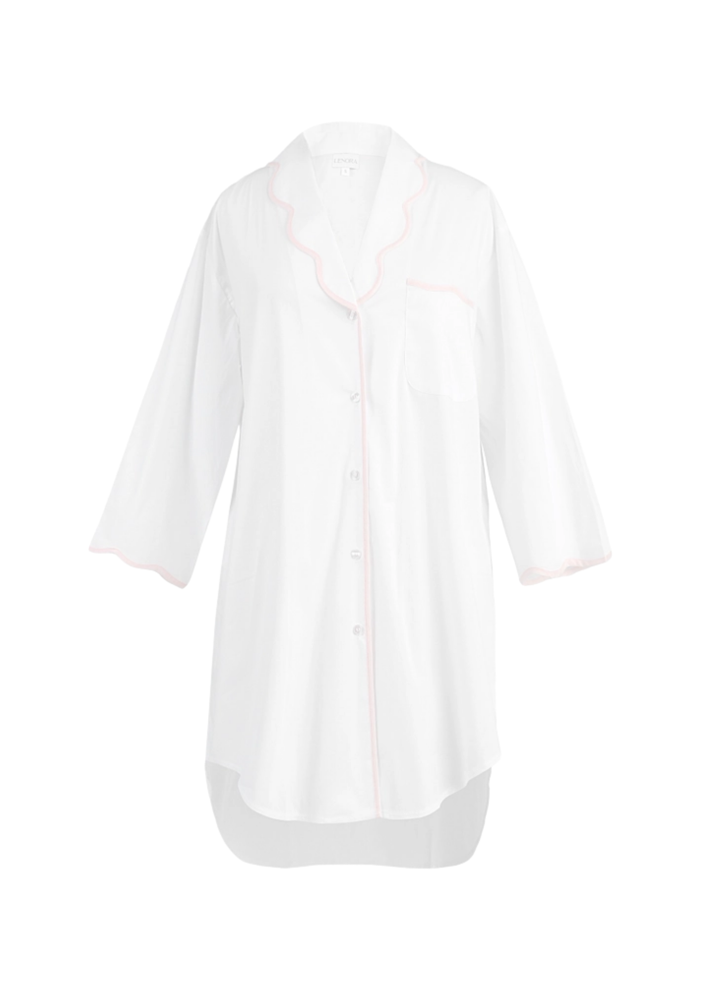 Vandy Scallop Edge Long Sleeve Nightshirt in Pink