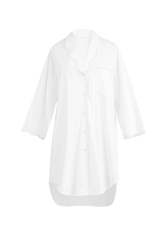 Vandy Scallop Edge Long Sleeve Nightshirt in Pink
