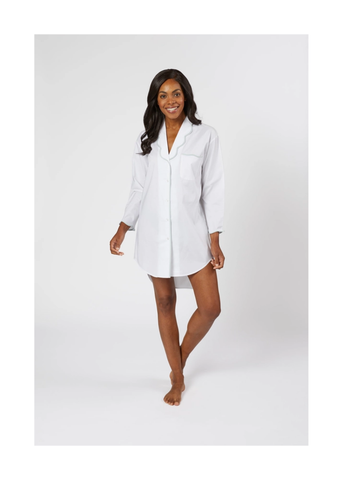 Vandy Scallop Edge Long Sleeve Nightshirt in Seafoam