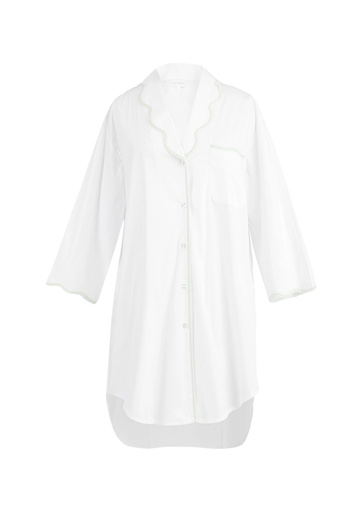 Vandy Scallop Edge Long Sleeve Nightshirt in Seafoam