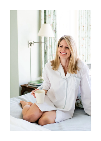 Vandy Scallop Edge Long Sleeve Nightshirt in Seafoam
