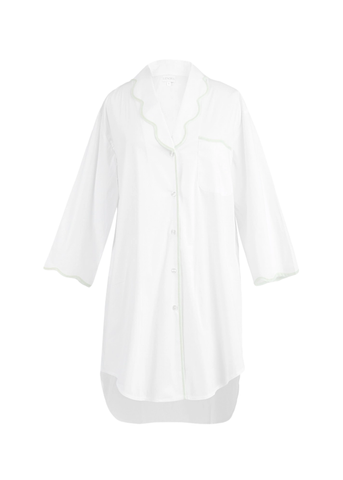 Vandy Scallop Edge Long Sleeve Nightshirt in Seafoam