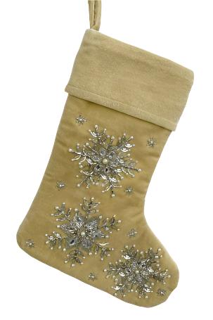 Beige Mini Velvet Stocking with Silver Beaded Snowflake