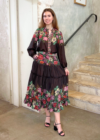 Viktoria Floral Print Midi Skirt