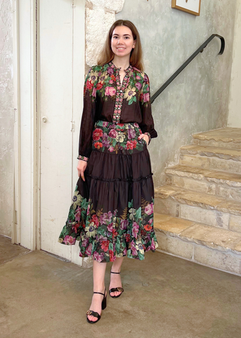 Viktoria Floral Print Midi Skirt