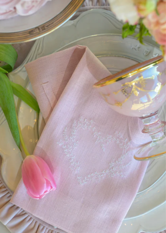 Vineyard Heart Embroidered Linen Tea Towel