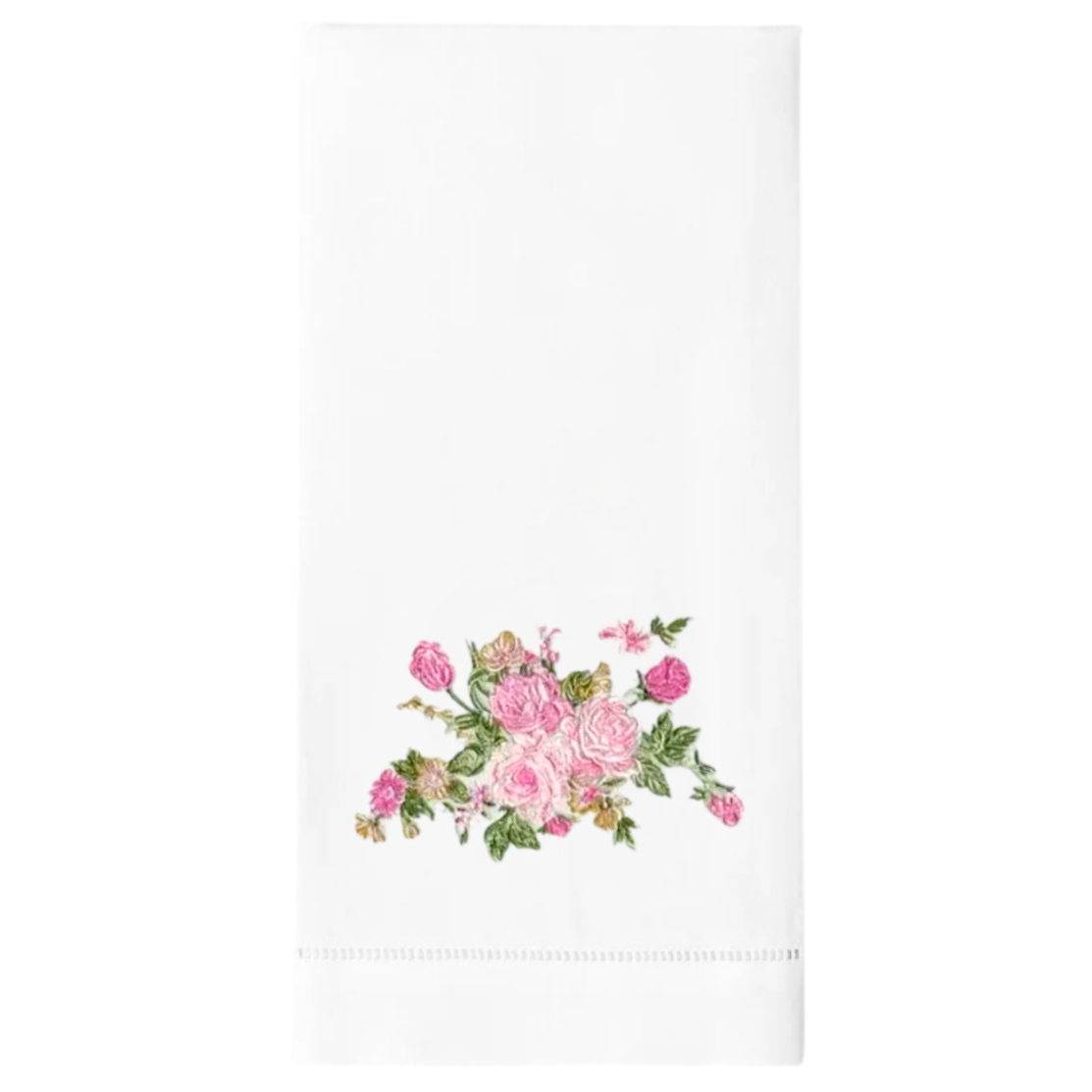 Vintage Floral Embroidered Linen Tea Towel