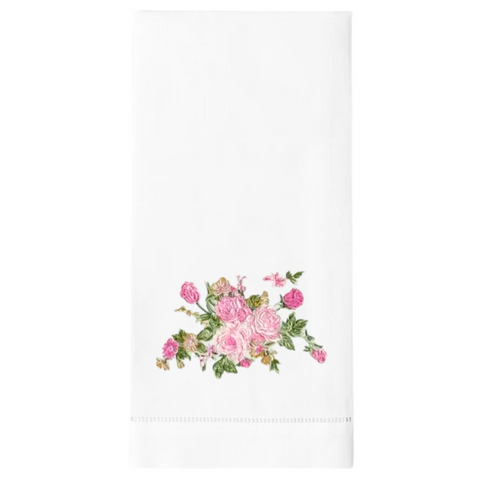 Vintage Floral Embroidered Linen Tea Towel