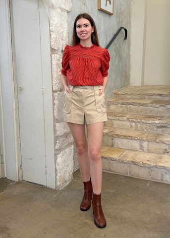 Virginia Water Washed Eyelet Poplin lace Collar Short Sleeve Blouse in Claret