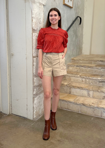 Virginia Water Washed Eyelet Poplin lace Collar Short Sleeve Blouse in Claret