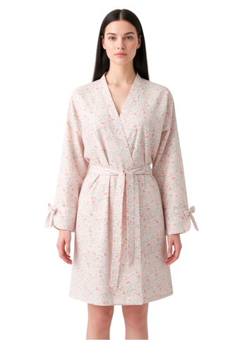 Vivian Floral Pique Long Sleeve Short Robe