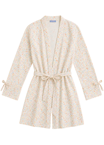 Vivian Floral Pique Long Sleeve Short Robe