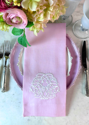 Baroque Linen Towel in Lilac + White