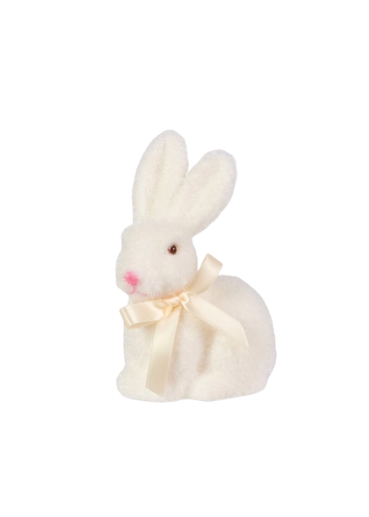White Flocked Sitting Baby Bunny With Bow