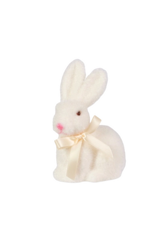 White Flocked Sitting Baby Bunny With Bow
