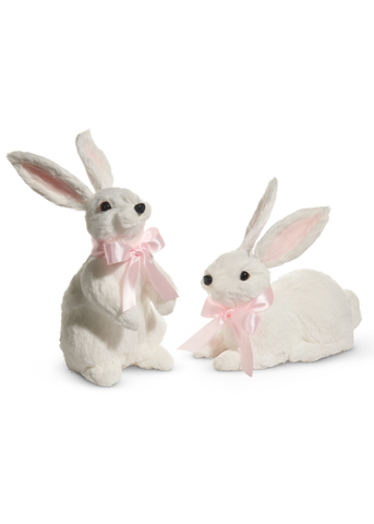 White Sisal Sitting Bunny With Pink Bow