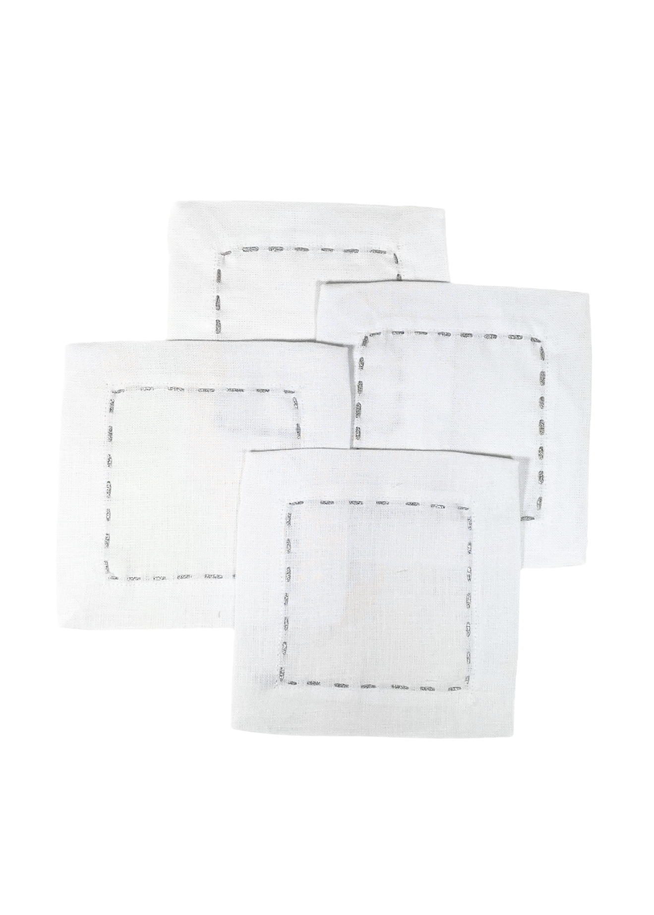 Stitched Cocktail Napkin in White + Silver