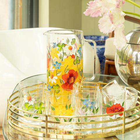 Hand Painted Glass Jug In Wildflower