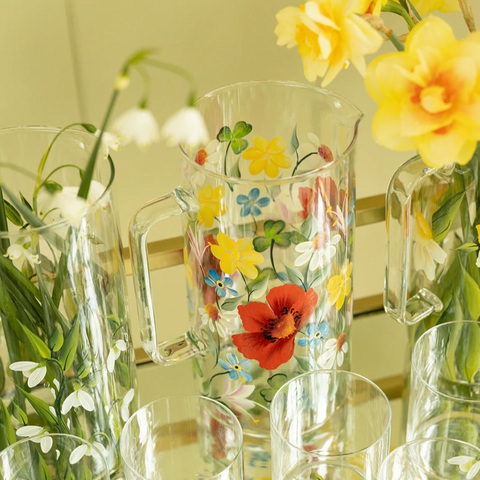 Hand Painted Glass Jug In Wildflower