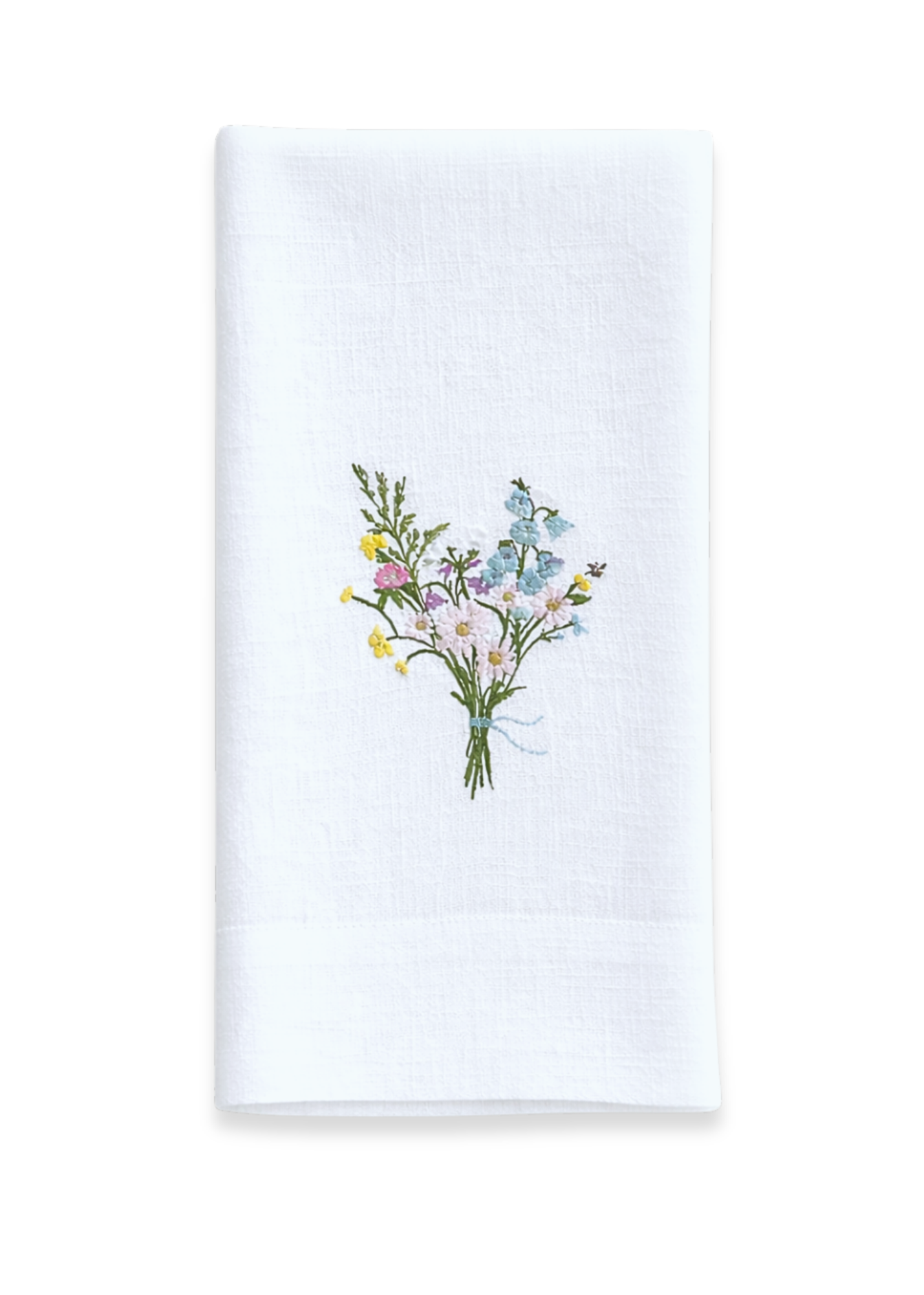Wildflower Bouquet Embroidered Linen Tea Towel