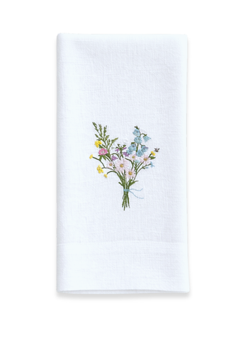 Wildflower Bouquet Embroidered Linen Tea Towel