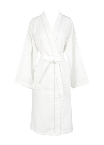 Willow Weave Long Sleeve Kimono Robe In White