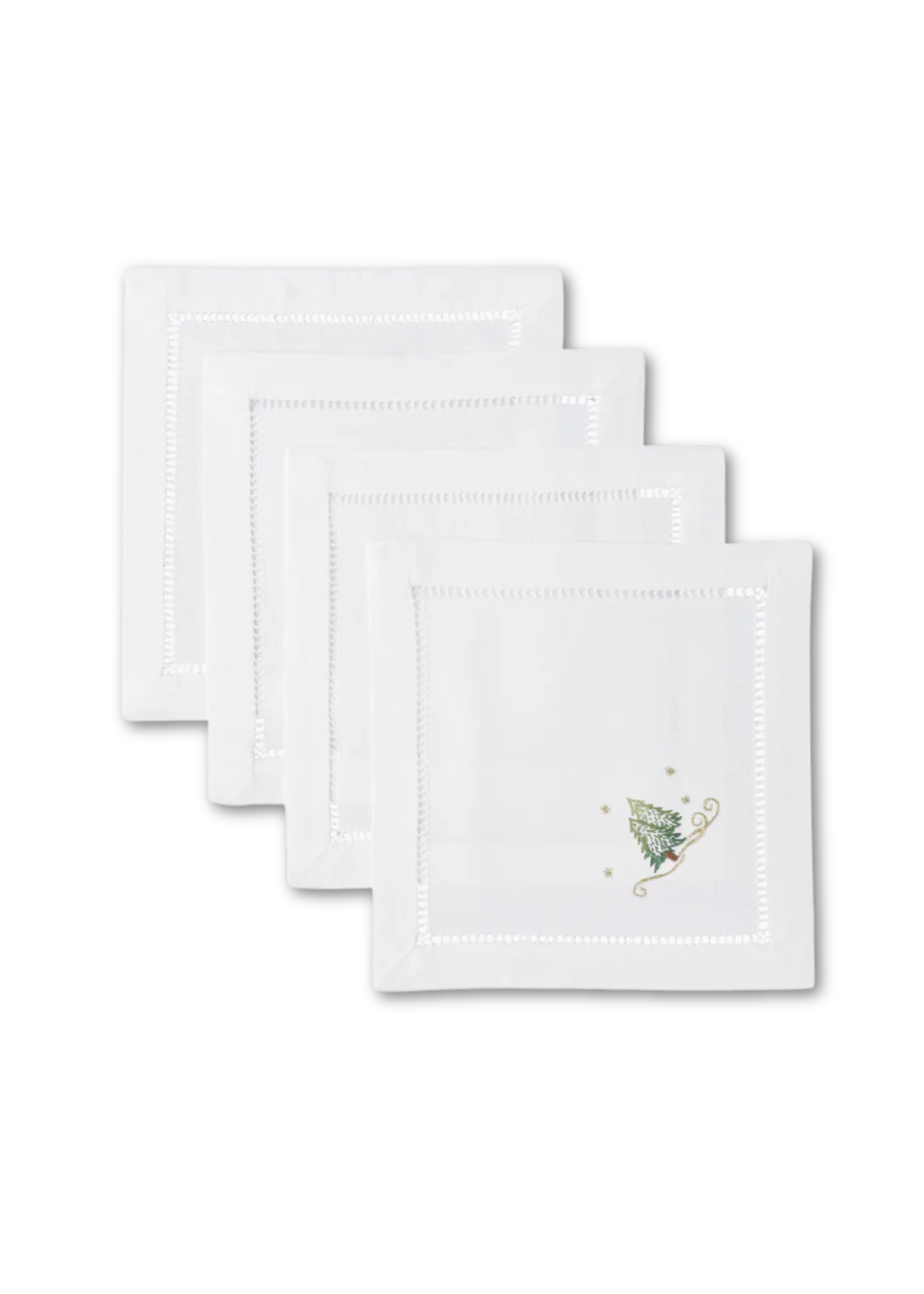 Winter Pine Trees Embroidered Cocktail Napkin Set