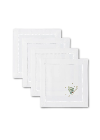 Winter Pine Trees Embroidered Cocktail Napkin Set