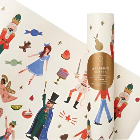 Winter White Nutcracker Illustrated Holiday Wrapping Paper Sheets Roll