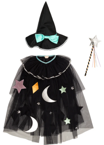 Witchy Tulle Cape, Hat + Wand Set