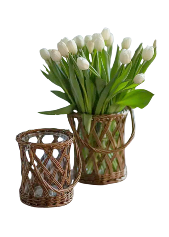 Classic Glass and Wicker Vase