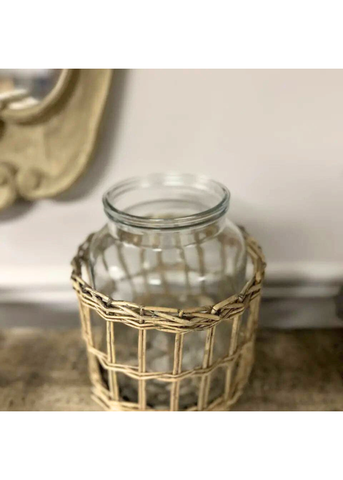 Wicker Basket with Glass Canister
