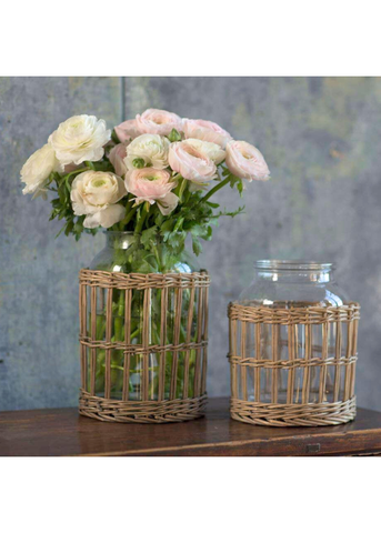 Wicker Basket with Glass Canister