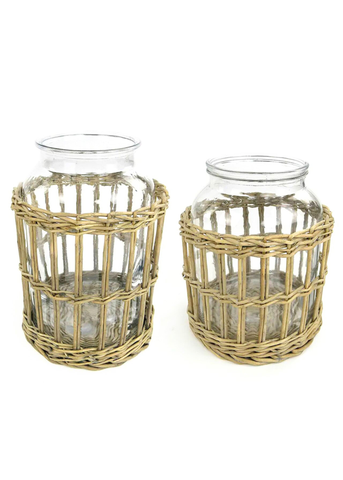 Wicker Basket with Glass Canister